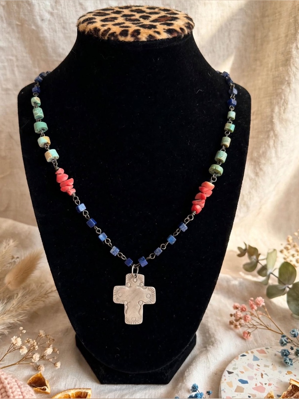 Carson Blackgoat Navajo Sterling Cross Lapis Turquoise Great Matby Necklace